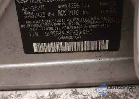 2011 Hyundai Sonata Gls z USA, uszkodzony, nr VIN 5NPEB4AC5BH290077